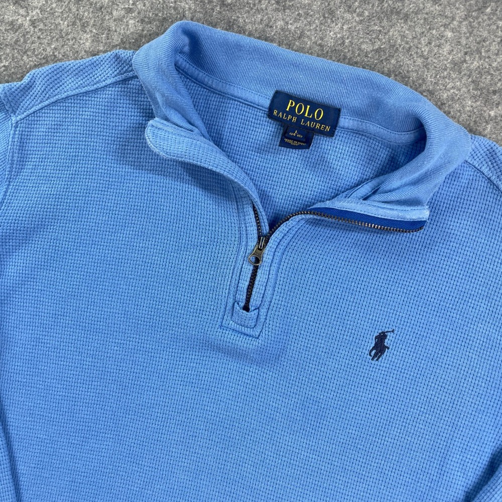 Polo Ralph Lauren Mens Quarter-Zip Pullover L (14-16) Blue Long Sleeve
